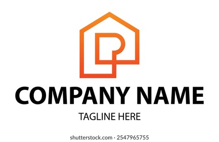 Orange Color Initial Letter P Roof Home Logo Design