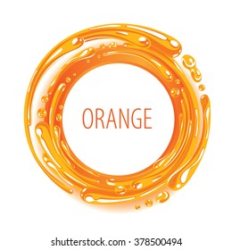 Orange color ink circle splash twirl vector illustration