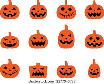 Orange color Jack o lantern simple illustration set