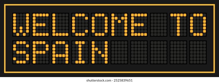 Orange color led banner in word welcome to spain on black background