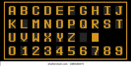 Orange color of LED digital font on black background. Vector