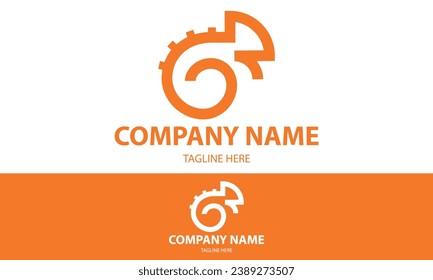 Orange Color Line Art chameleon Logo Design