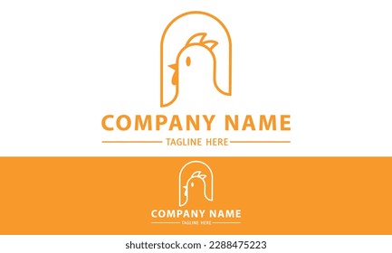 Orange Color Line Art Chicken Bird Cartoon Logo Design