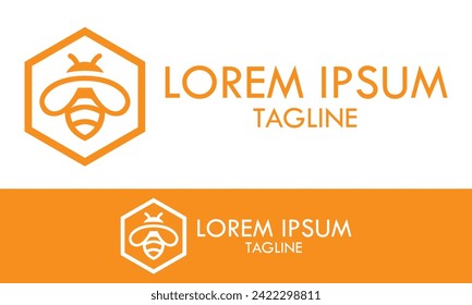 Orange Color Line Art Hexagonal Bee Logo Design