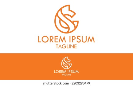 Diseño del logotipo del logotipo del caballo de la línea de color naranja Art Letra inicial C y S