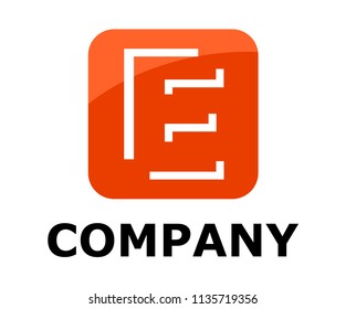 orange color logo symbol outline line alphabet in square box type letter e initial business logo design idea illustration shape for modern premium corporate