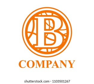 orange color logo symbol type letter b initial business logo design idea illustration shape in circle with beautiful curvy oval line art for premium corporate