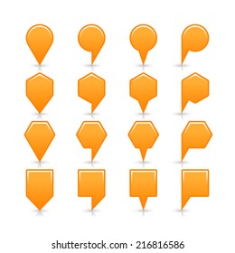 Orange color map pin sign satin location icon with gray shadow and reflection isolated on white background. Web design element save in vector illustration 8 eps
