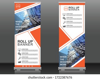 Orange color modern roll up banner. vector illustration.