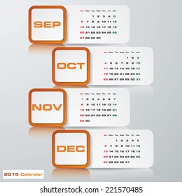 orange color modern simple editable vector calendar 2015. 4 months September-December.