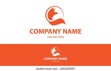 Orange Color Monochrome Circle Fox Head Logo Design