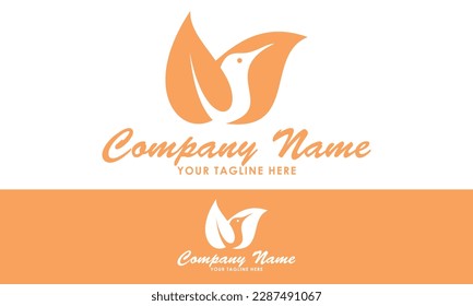 Orange Color Nature Leaf Abstract Bird Logo Design