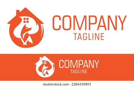 Color naranja Espacio negativo Fox Diseño del logotipo del hogar