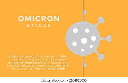 Orange color Omicron ( B.1.1.5.2.9 ) Banner Word with Virus Icons ,Vector illustration.Poster.