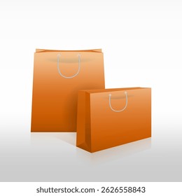 Orange color paper shopping bags mockup set isolated on white background. vector illustration.
