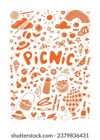 Orange color picnic illustration on white background