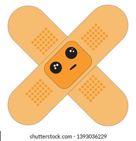 An orange color plaster looking sad vector color drawing or illustration