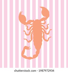 patrón de escorpión color naranja sobre líneas blancas rosadas en el fondo, vector