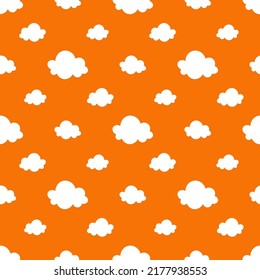 Orange color seamless pattern with white clouds.