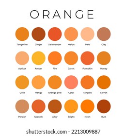 Orange Color Shades Swatches Palette with Names