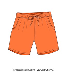 Pantallas cortas de color naranja dibujando la ilustración sobre fondo blanco