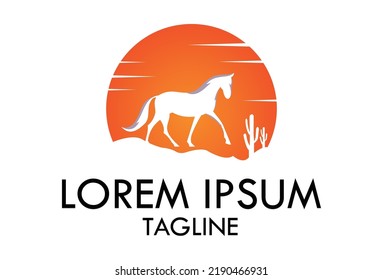 Orange Color Silhouette Horse Logo Design
