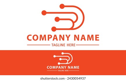 Orange Color Simple Abstract Tech Line Art Connecting Dot Logo Design
