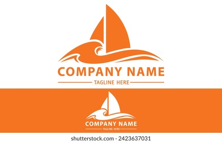 Orange Color Simple Abstract Yacht Wave Logo Design