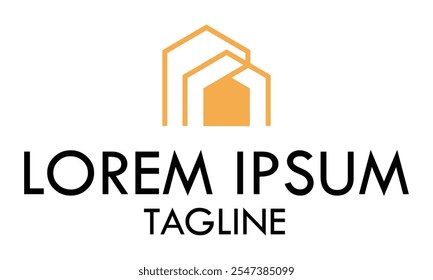 Orange Color Simple Home Line Art Logo Design