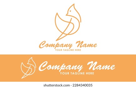 Orange Color Simple Line Art Bird Logo Design