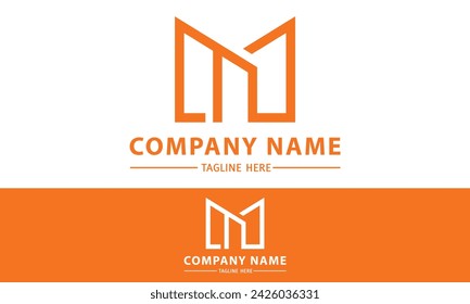 Color naranja Simple Line Art Letra inicial M Diseño de logotipo
