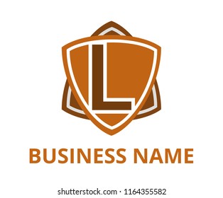 orange color simple triangle shield shape hexagon star logo graphic design with modern clean style for protection or security company with initial type letter l on it