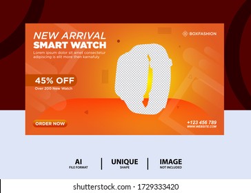 Orange color Smart watch Product web Banner Design