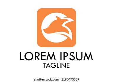 Orange Color Square Animal Fox Head Logo Design