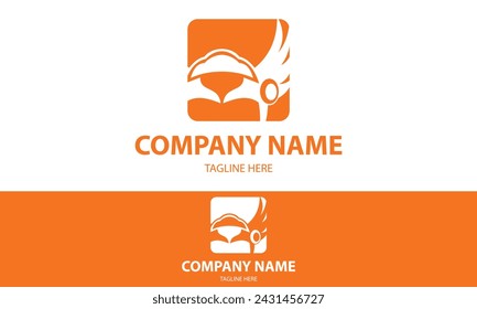 Orange Color Square Negative Space Helm Greek Logo Design