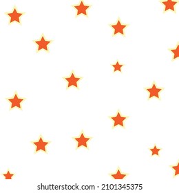 Orange color star patterns on white background, vector decorative textile fabric
