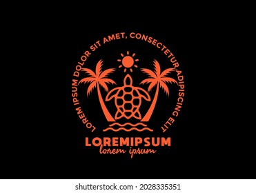 Orange color of turtle and coconut tree with lorem ipsum text design