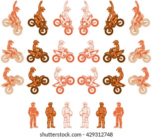 An orange color variations set at the motorcycle of Off Road type.