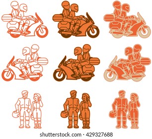 An orange color variations set at the motorcycle of Tourer type.