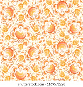 Orange color vector floral seamless pattern
