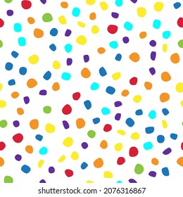 Orange Color Vector Spot. Rainbow Seamless Random Dot. Rainbow Color Dot. Abstract Dot Texture. Abstract Holiday Ball. Rainbow Baby Sparks Pattern. Small Happy Polka Background. Red Modern  Polka Dot