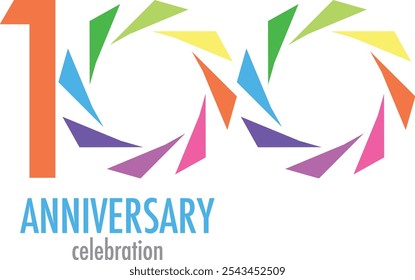orange with color wheel number 100 and the words anniversary celebration, isolated on white background.