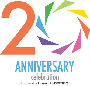 orange with color wheel number 20 and the words anniversary celebration, isolated on white background.