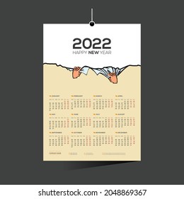 orange colored 12 month 2022 wall calendar vector design for any kind of use