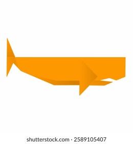 orange colored 3d folding origami paper vector illustration with whale shape and white background 