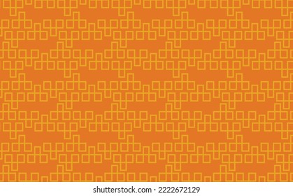 Orangefärbtes Batik-Muster besteht aus verflochtenen Quadraten. Geeignet für Stoff, Marke, Hintergrund, Tapete, Banner und Deckel.