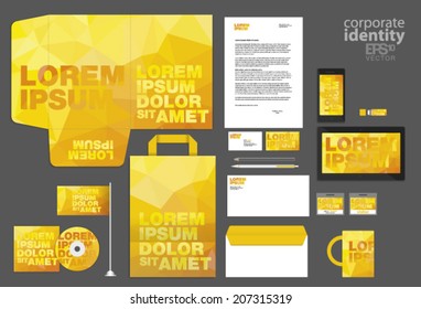 Orange colored corporate identity template design. Vector company style.