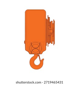 Guindaste elétrico cor de laranja com gancho no fundo branco