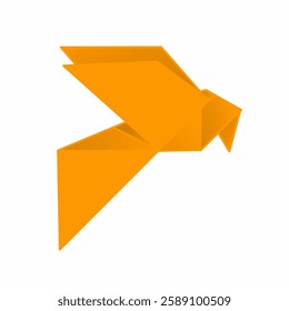 orange colored folding origami paper vector illustration with flying bird shape and white background 