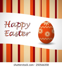 Orange colored happy easter stripy card and art drowed easter egg. Vector illustration.